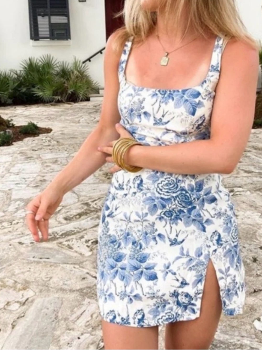 Reformation Pompadour Blue White Floral Mini Dress Cottagecore French Girl
